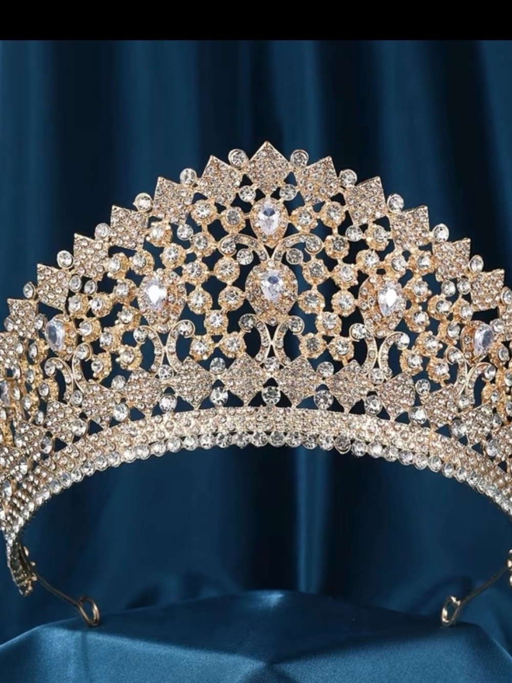 Gold Crystal Pageant Tiara Crown - Regal Bridal Hair Accessory